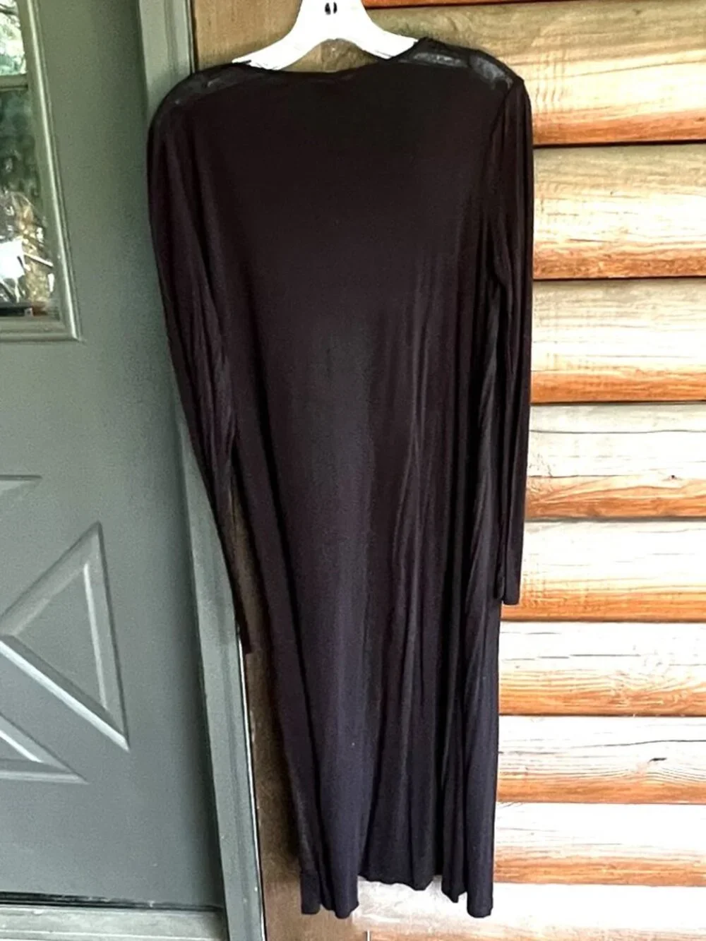 Zenana Outfitters Sheer Black Chico Long Sleeve Open Front Midi Duster, Size S